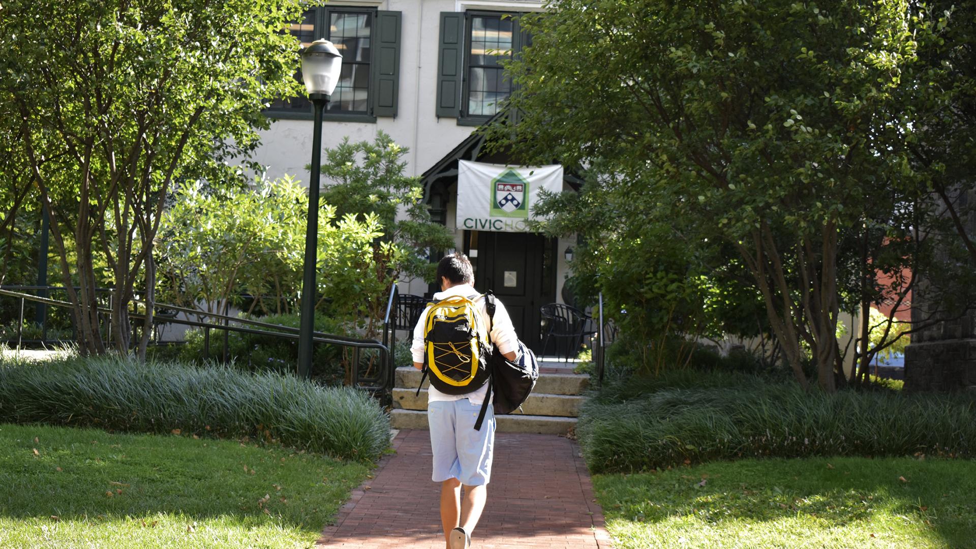 Student walking towards Civic House