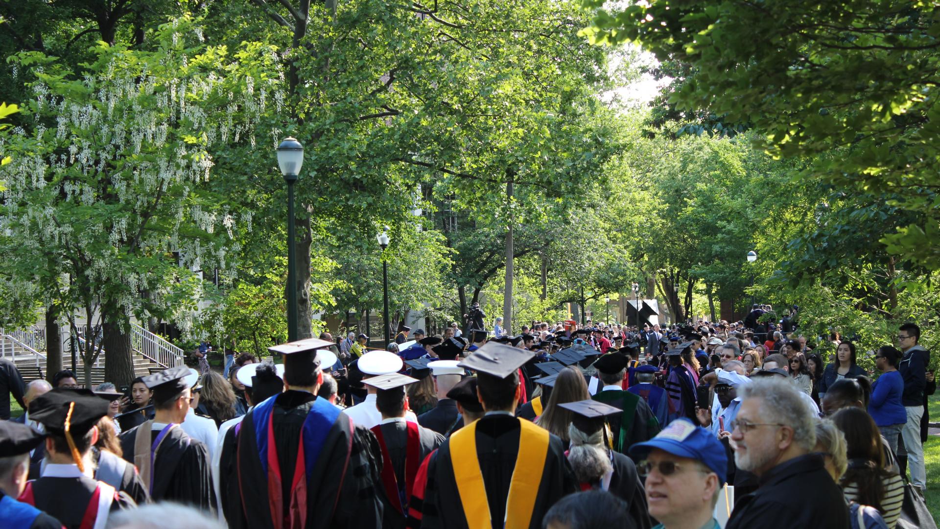 Students and families on Locust Walk for Commencement