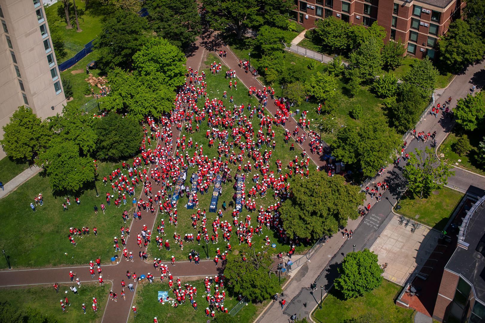 Penn students overhead drone picture