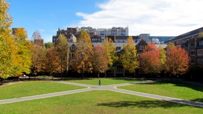 Quad dormitory courtyard in the fall 