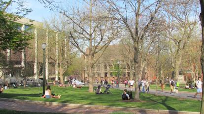 Students on College Green near Van Pelt Library 