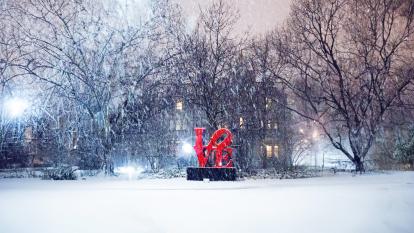 Love Sculpture on UPenn's campus in the snow