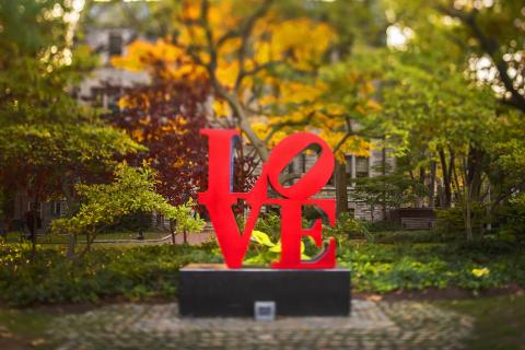 Penn's Love statue in the fall