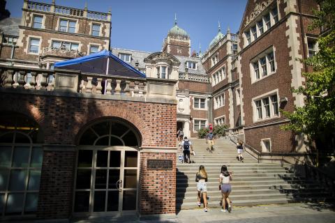 Students navigating campus during move-in