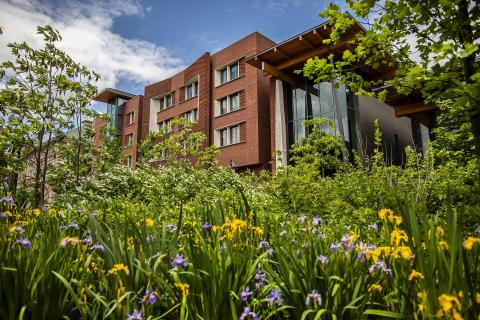 Spring photo of campus college house