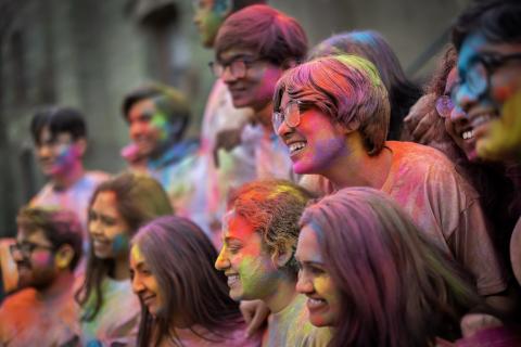 Students celebrating Holi on campus