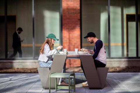 Students eating lunch outside