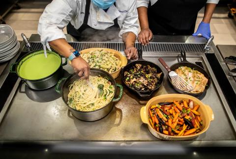 Overhead shot of food in our Quaker Kitchen