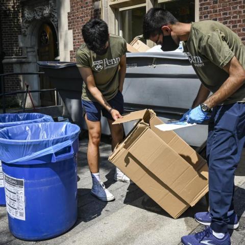 Students recycling on campus