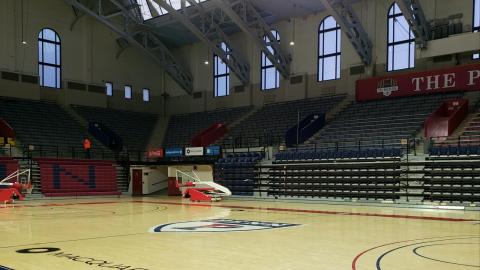 Interior view of Penn's Palestra basketball court