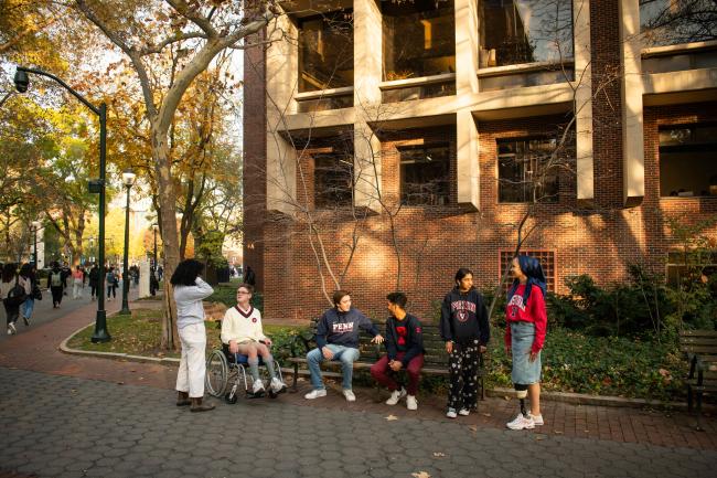 A group of students on Locust Walk