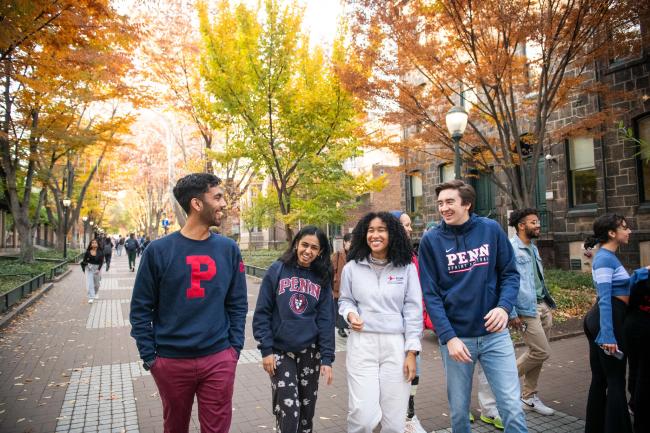 Group of students walking on Locust Walk