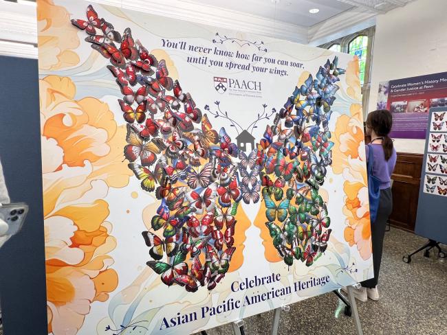 A large cluster of smaller colorful butterflies is shaped to form one large, colorful cohesive butterfly. The poster celebrates Asian Pacific American heritage at PAACH. The quote at the top reads, “you'll never know how far you can soar until you spread your wings.”