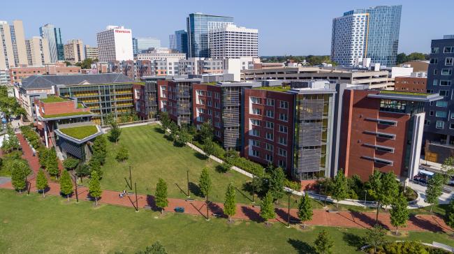 View of Penn's green roofs and lawn at Lauder College House