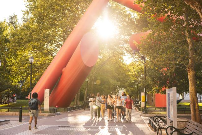 Students walking through campus