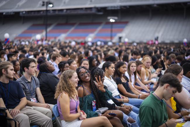 Students at convocation at Franklin Field