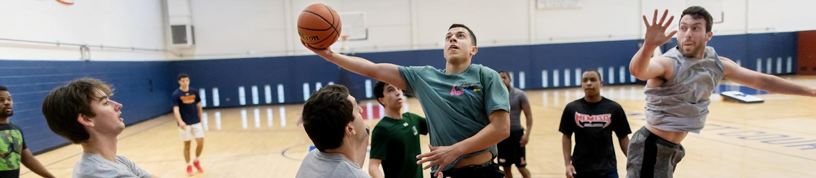 Students playing basketball