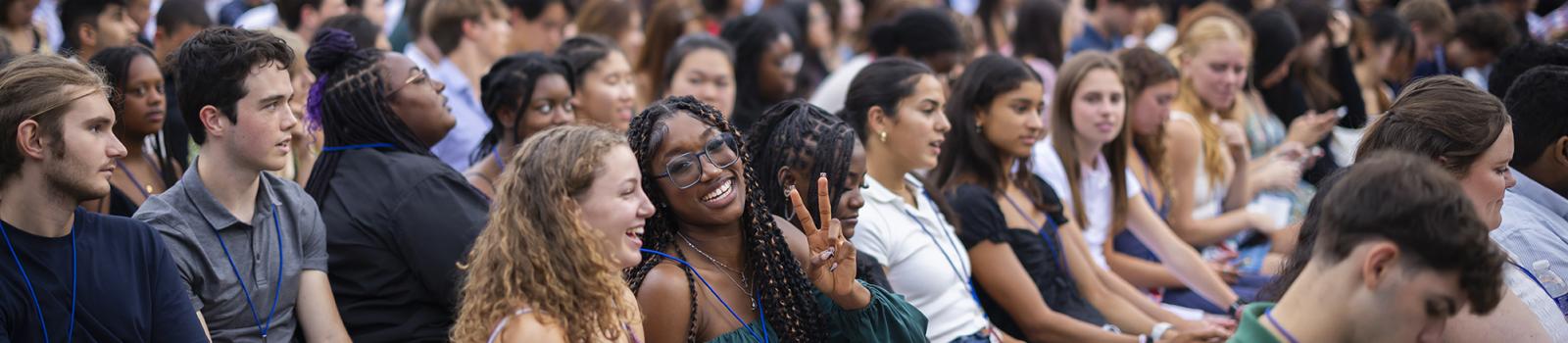 Students at convocation at Franklin Field